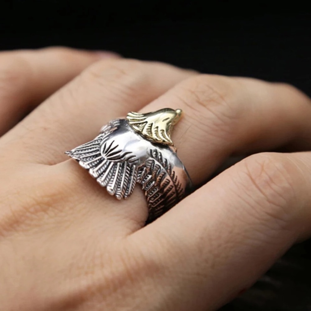 Boho Tribal Gold and Silver Eagle Ring Cuff - Picture 4 of 11